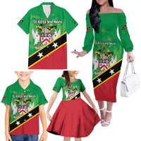Personalized Saint Kitts And Nevis Family Matching Off The Shoulder Long Sleeve Dress and Hawaiian Shirt Country Above Self - Wonder Print Shop