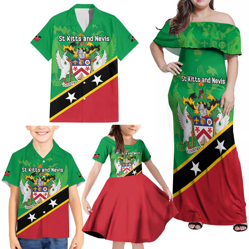 Personalized Saint Kitts And Nevis Family Matching Off Shoulder Maxi Dress and Hawaiian Shirt Country Above Self - Wonder Print Shop