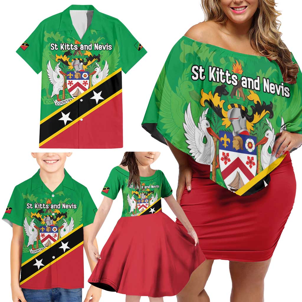 Personalized Saint Kitts And Nevis Family Matching Off Shoulder Short Dress and Hawaiian Shirt Country Above Self - Wonder Print Shop