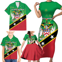 Personalized Saint Kitts And Nevis Family Matching Short Sleeve Bodycon Dress and Hawaiian Shirt Country Above Self - Wonder Print Shop