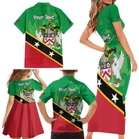Personalized Saint Kitts And Nevis Family Matching Short Sleeve Bodycon Dress and Hawaiian Shirt Country Above Self - Wonder Print Shop