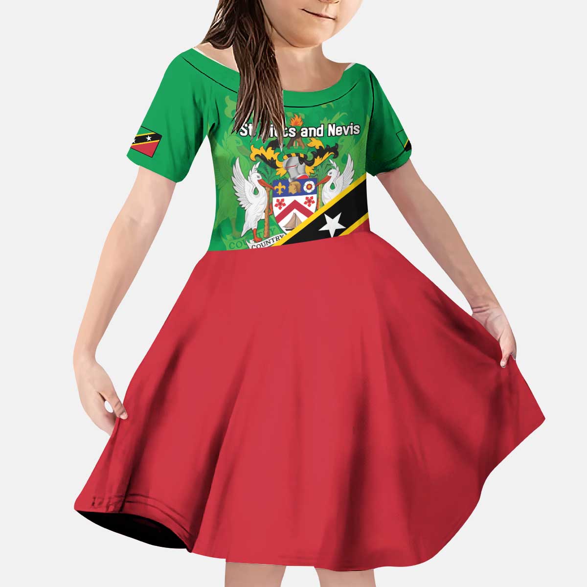 Personalized Saint Kitts And Nevis Kid Short Sleeve Dress Country Above Self - Wonder Print Shop