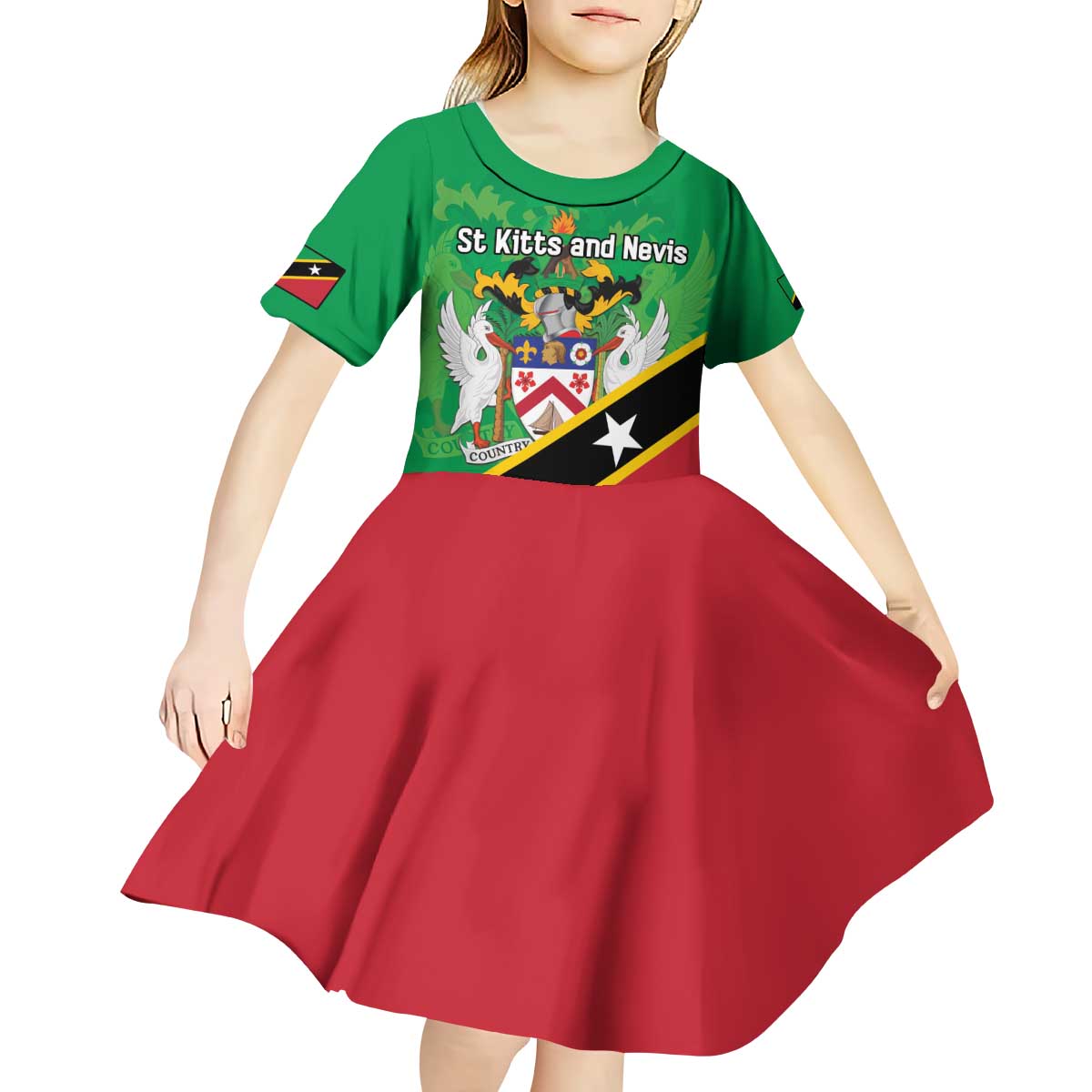 Personalized Saint Kitts And Nevis Kid Short Sleeve Dress Country Above Self - Wonder Print Shop