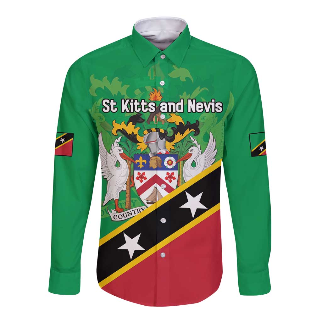 Personalized Saint Kitts And Nevis Long Sleeve Button Shirt Country Above Self - Wonder Print Shop