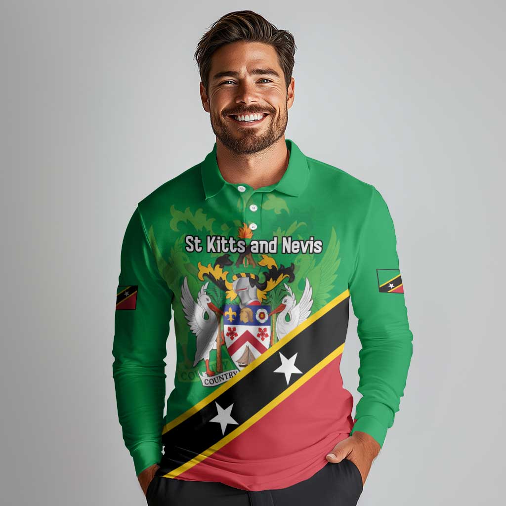 Personalized Saint Kitts And Nevis Long Sleeve Polo Shirt Country Above Self - Wonder Print Shop