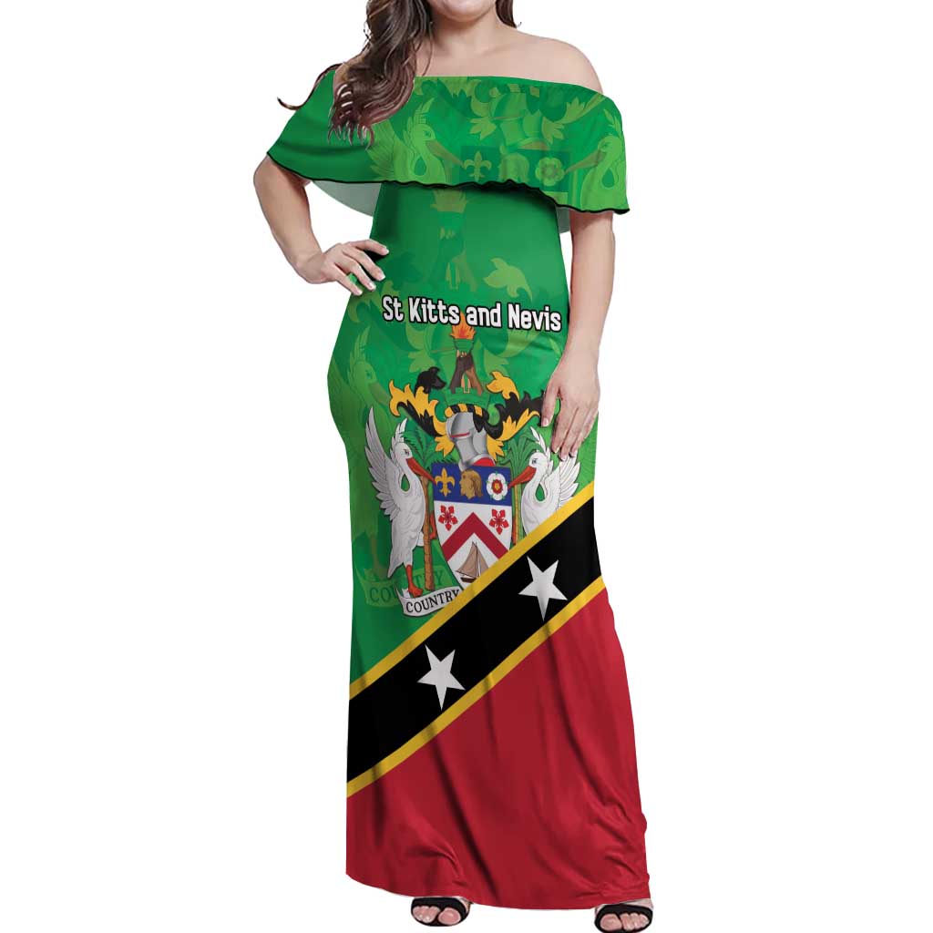 Personalized Saint Kitts And Nevis Off Shoulder Maxi Dress Country Above Self - Wonder Print Shop
