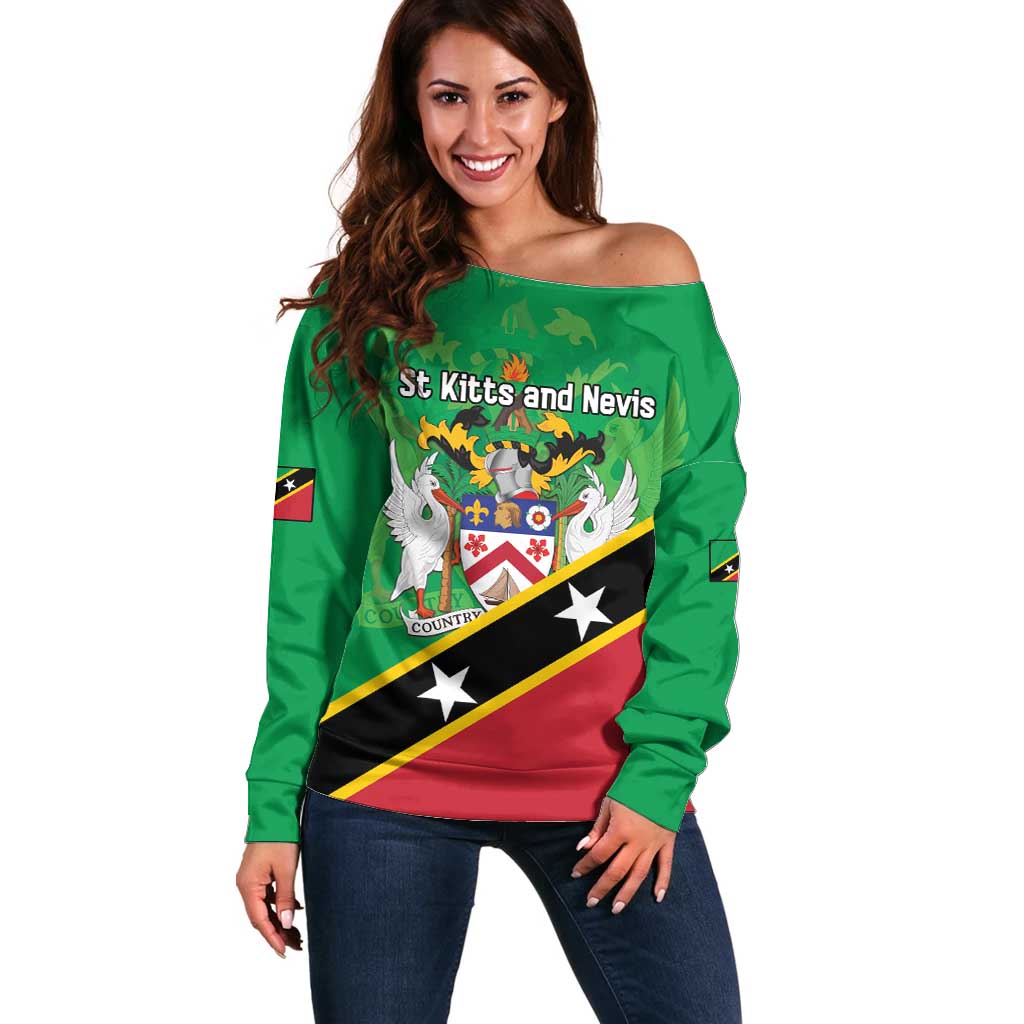 Personalized Saint Kitts And Nevis Off Shoulder Sweater Country Above Self - Wonder Print Shop