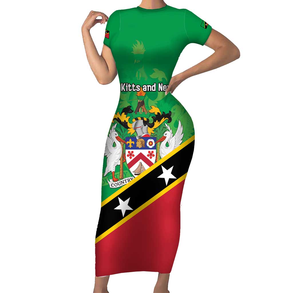 Personalized Saint Kitts And Nevis Short Sleeve Bodycon Dress Country Above Self - Wonder Print Shop