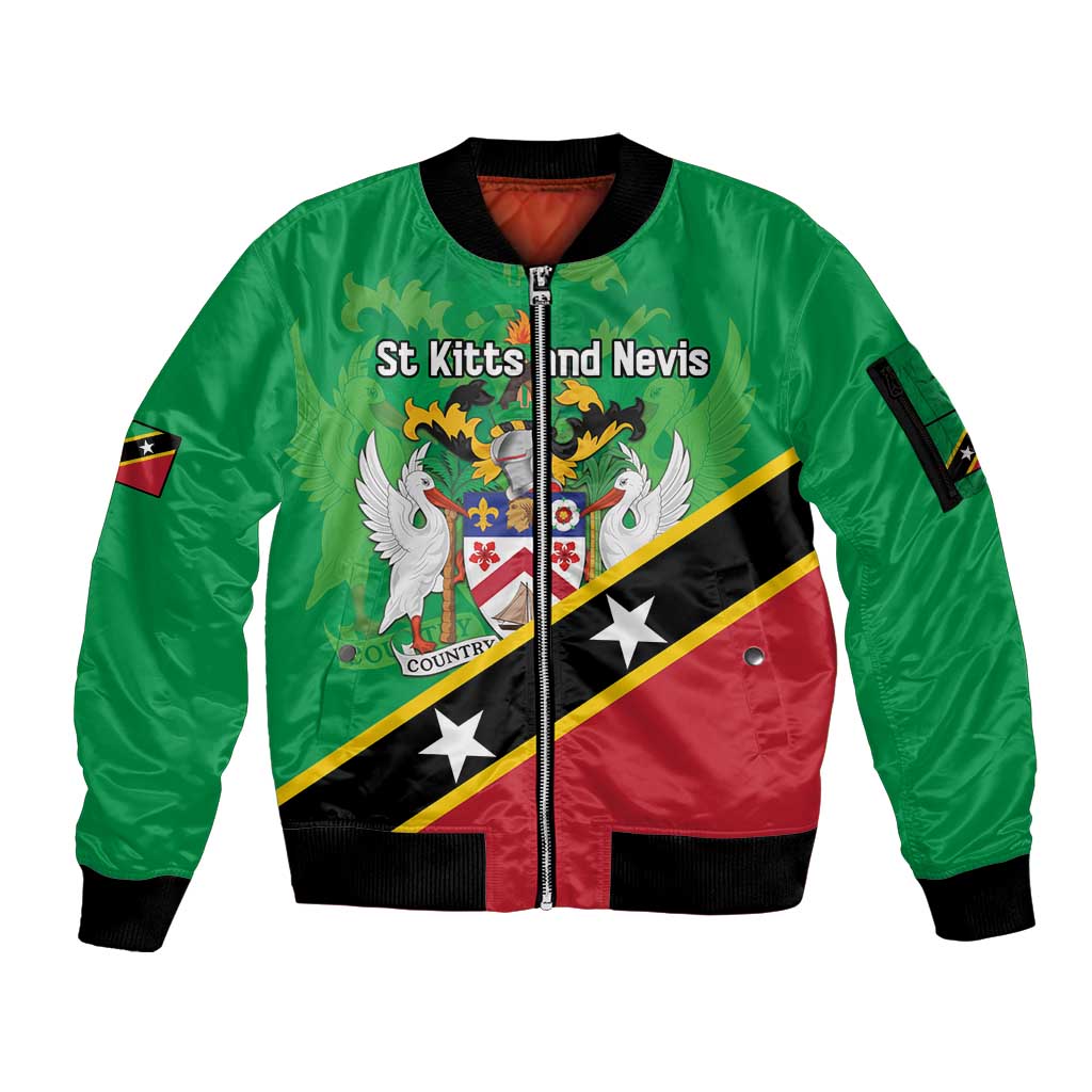 Personalized Saint Kitts And Nevis Sleeve Zip Bomber Jacket Country Above Self - Wonder Print Shop