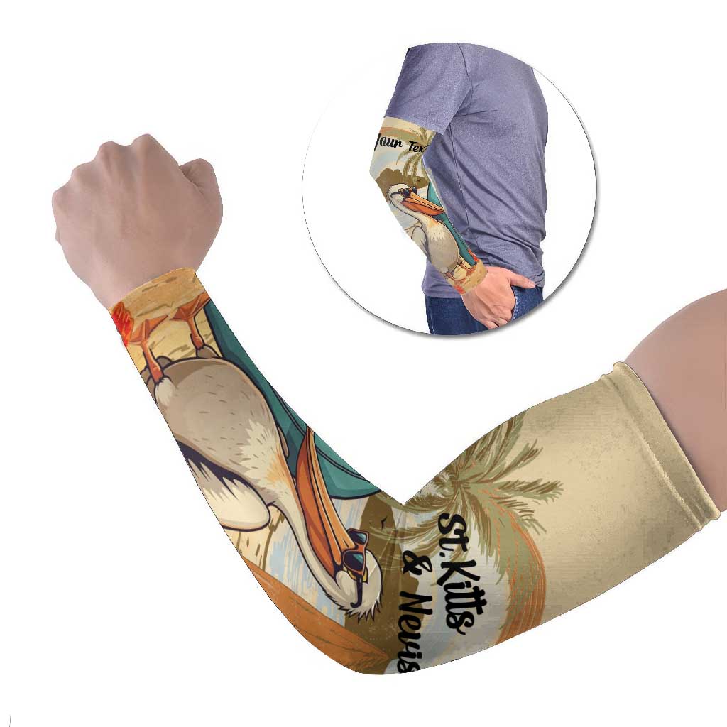 Personalized Saint Kitts And Nevis Arm Sleeves Brown Pelican Beach Vibe - Wonder Print Shop