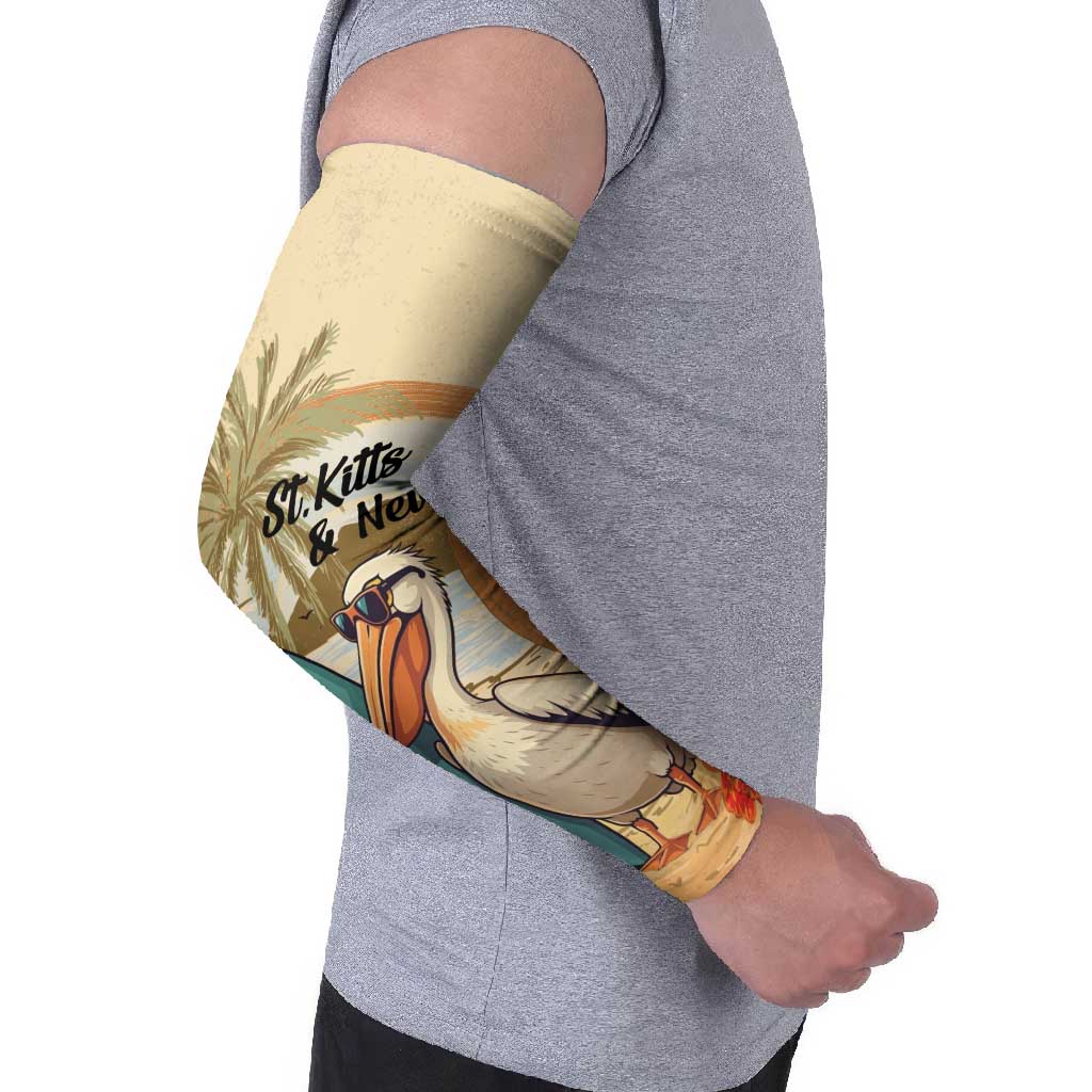 Personalized Saint Kitts And Nevis Arm Sleeves Brown Pelican Beach Vibe - Wonder Print Shop