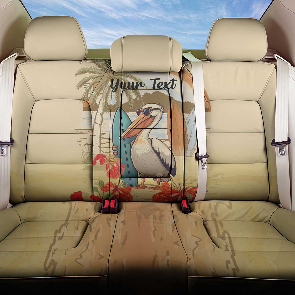 Personalized Saint Kitts And Nevis Back Car Seat Cover Brown Pelican Beach Vibe - Wonder Print Shop