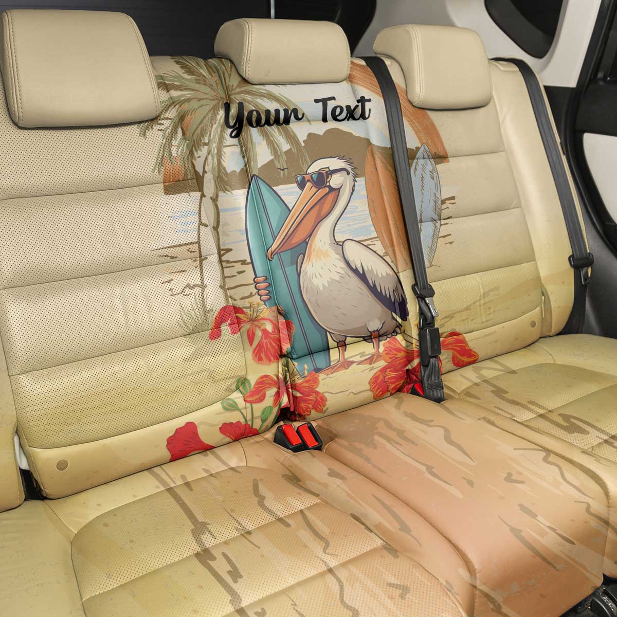 Personalized Saint Kitts And Nevis Back Car Seat Cover Brown Pelican Beach Vibe - Wonder Print Shop