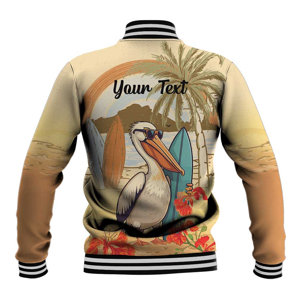 Personalized Saint Kitts And Nevis Baseball Jacket Brown Pelican Beach Vibe - Wonder Print Shop