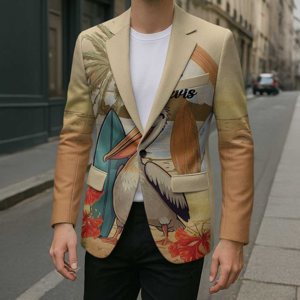 Personalized Saint Kitts And Nevis Blazer Brown Pelican Beach Vibe - Wonder Print Shop