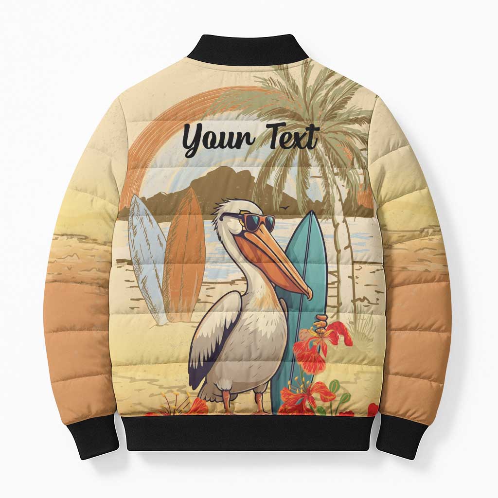 Personalized Saint Kitts And Nevis Bomber Puffer Jacket Brown Pelican Beach Vibe - Wonder Print Shop