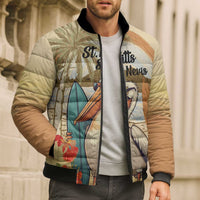 Personalized Saint Kitts And Nevis Bomber Puffer Jacket Brown Pelican Beach Vibe - Wonder Print Shop