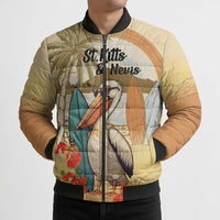 Personalized Saint Kitts And Nevis Bomber Puffer Jacket Brown Pelican Beach Vibe - Wonder Print Shop