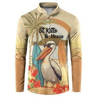 Personalized Saint Kitts And Nevis Button Sweatshirt Brown Pelican Beach Vibe - Wonder Print Shop