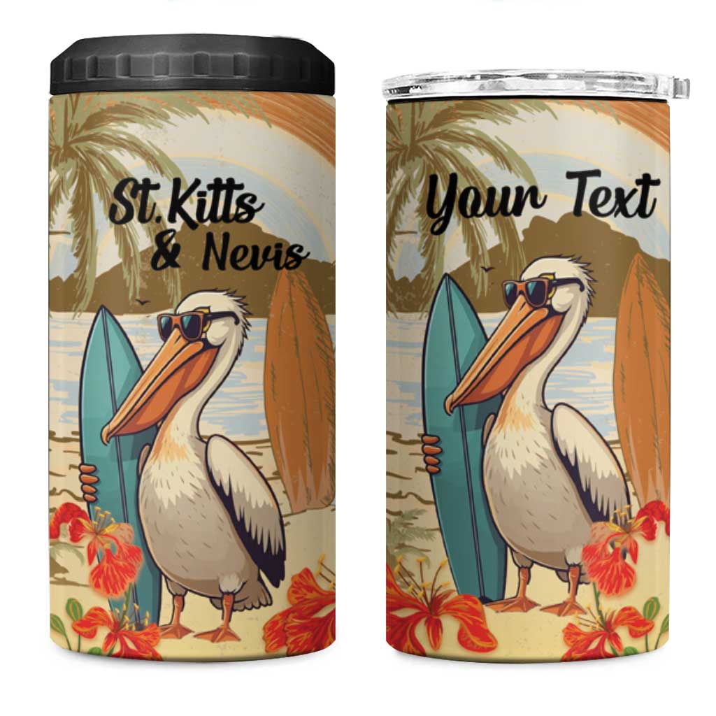 Personalized Saint Kitts And Nevis 4 in 1 Can Cooler Tumbler Brown Pelican Beach Vibe - Wonder Print Shop
