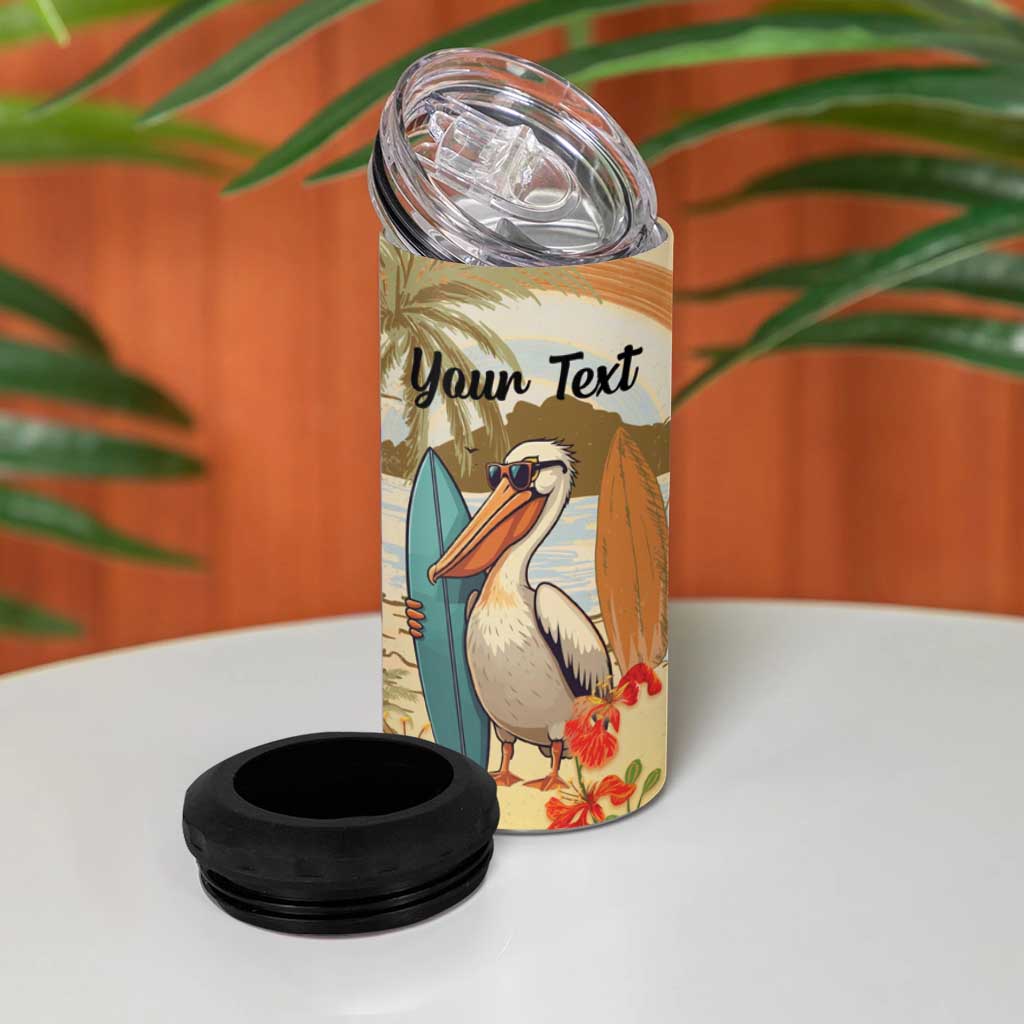 Personalized Saint Kitts And Nevis 4 in 1 Can Cooler Tumbler Brown Pelican Beach Vibe - Wonder Print Shop