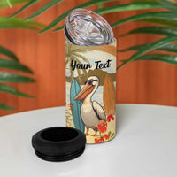 Personalized Saint Kitts And Nevis 4 in 1 Can Cooler Tumbler Brown Pelican Beach Vibe - Wonder Print Shop