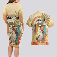 Personalized Saint Kitts And Nevis Couples Matching Long Sleeve Bodycon Dress and Hawaiian Shirt Brown Pelican Beach Vibe - Wonder Print Shop