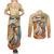 Personalized Saint Kitts And Nevis Couples Matching Summer Maxi Dress and Long Sleeve Button Shirt Brown Pelican Beach Vibe - Wonder Print Shop