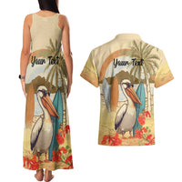 Personalized Saint Kitts And Nevis Couples Matching Tank Maxi Dress and Hawaiian Shirt Brown Pelican Beach Vibe - Wonder Print Shop