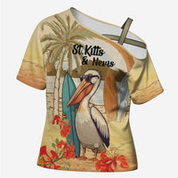 Personalized Saint Kitts And Nevis Cross Shoulder Shirt Brown Pelican Beach Vibe - Wonder Print Shop