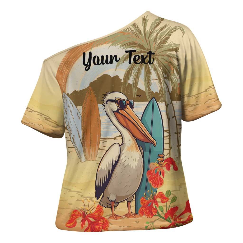 Personalized Saint Kitts And Nevis Cross Shoulder Shirt Brown Pelican Beach Vibe - Wonder Print Shop