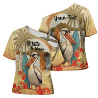 Personalized Saint Kitts And Nevis Cross Shoulder Shirt Brown Pelican Beach Vibe - Wonder Print Shop