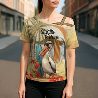 Personalized Saint Kitts And Nevis Cross Shoulder Shirt Brown Pelican Beach Vibe - Wonder Print Shop