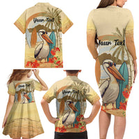 Personalized Saint Kitts And Nevis Family Matching Long Sleeve Bodycon Dress and Hawaiian Shirt Brown Pelican Beach Vibe - Wonder Print Shop