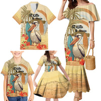 Personalized Saint Kitts And Nevis Family Matching Mermaid Dress and Hawaiian Shirt Brown Pelican Beach Vibe - Wonder Print Shop