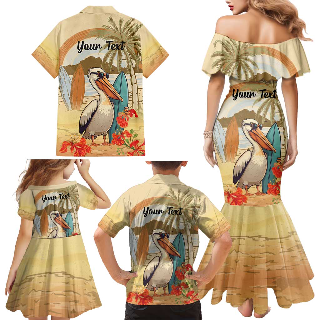 Personalized Saint Kitts And Nevis Family Matching Mermaid Dress and Hawaiian Shirt Brown Pelican Beach Vibe - Wonder Print Shop