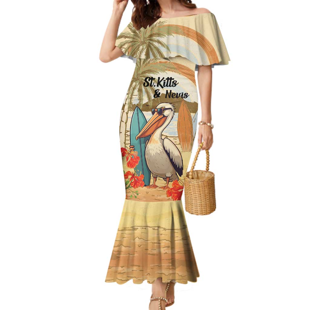 Personalized Saint Kitts And Nevis Family Matching Mermaid Dress and Hawaiian Shirt Brown Pelican Beach Vibe - Wonder Print Shop