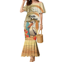 Personalized Saint Kitts And Nevis Family Matching Mermaid Dress and Hawaiian Shirt Brown Pelican Beach Vibe - Wonder Print Shop