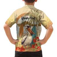 Personalized Saint Kitts And Nevis Family Matching Off Shoulder Maxi Dress and Hawaiian Shirt Brown Pelican Beach Vibe - Wonder Print Shop