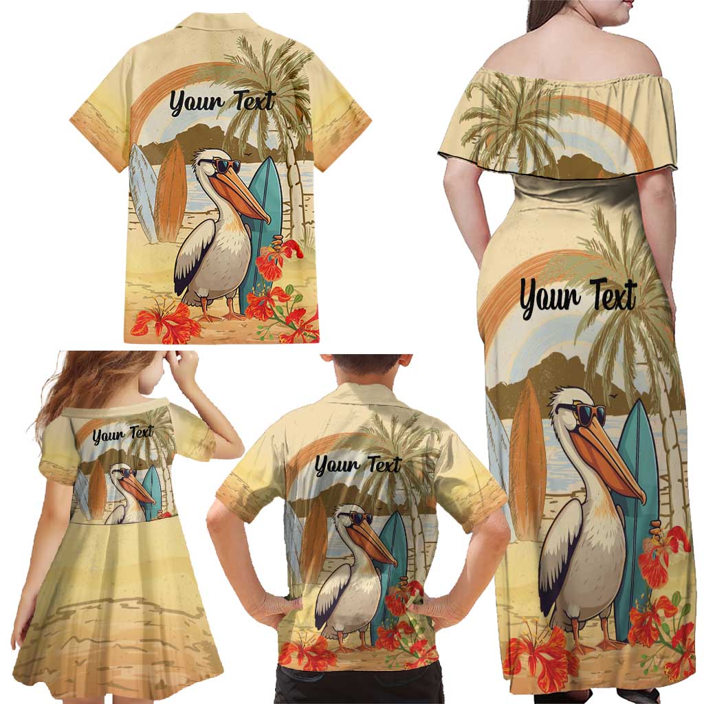 Personalized Saint Kitts And Nevis Family Matching Off Shoulder Maxi Dress and Hawaiian Shirt Brown Pelican Beach Vibe - Wonder Print Shop