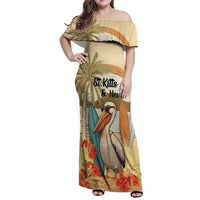 Personalized Saint Kitts And Nevis Family Matching Off Shoulder Maxi Dress and Hawaiian Shirt Brown Pelican Beach Vibe - Wonder Print Shop