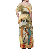 Personalized Saint Kitts And Nevis Family Matching Off Shoulder Maxi Dress and Hawaiian Shirt Brown Pelican Beach Vibe - Wonder Print Shop
