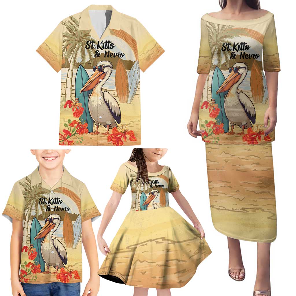 Personalized Saint Kitts And Nevis Family Matching Puletasi and Hawaiian Shirt Brown Pelican Beach Vibe - Wonder Print Shop