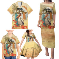 Personalized Saint Kitts And Nevis Family Matching Puletasi and Hawaiian Shirt Brown Pelican Beach Vibe - Wonder Print Shop
