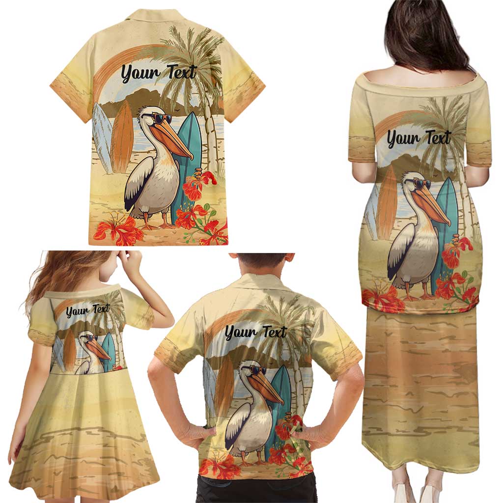 Personalized Saint Kitts And Nevis Family Matching Puletasi and Hawaiian Shirt Brown Pelican Beach Vibe - Wonder Print Shop