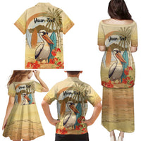 Personalized Saint Kitts And Nevis Family Matching Puletasi and Hawaiian Shirt Brown Pelican Beach Vibe - Wonder Print Shop