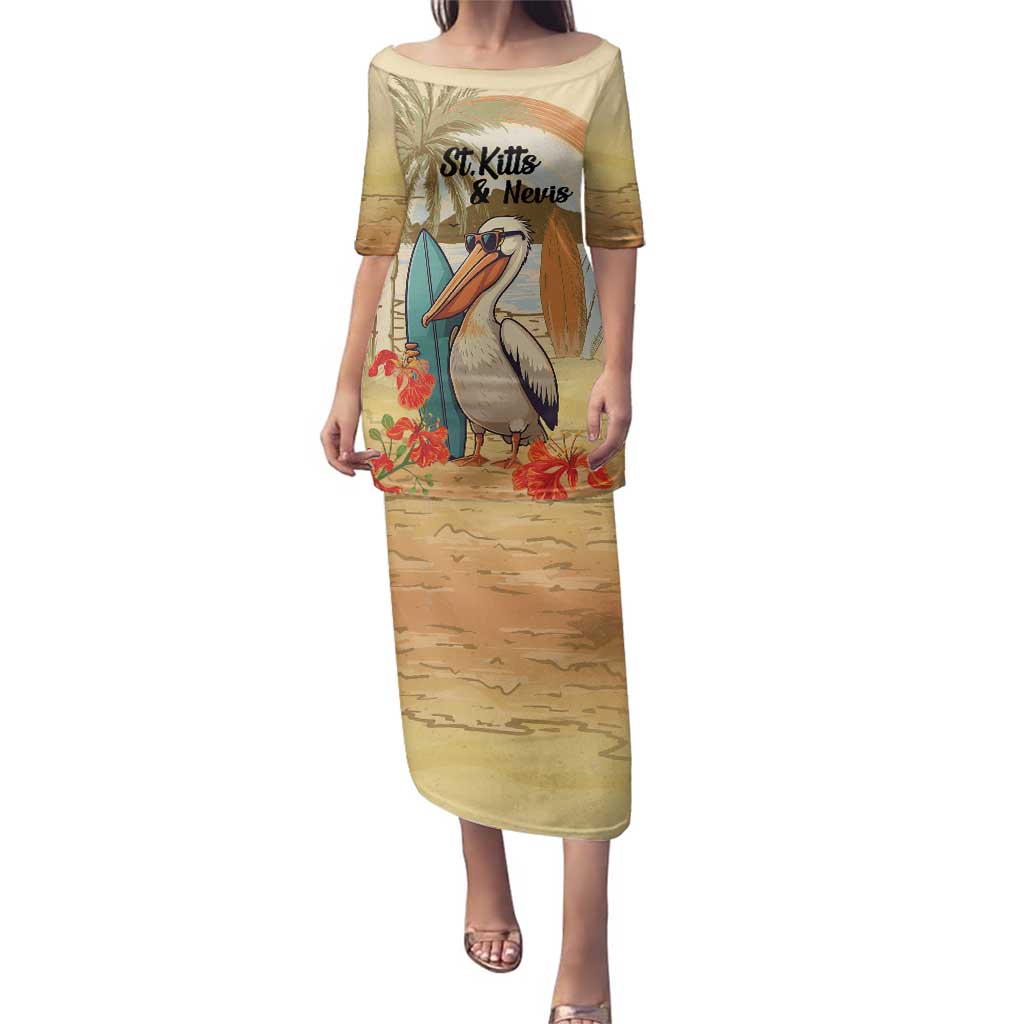 Personalized Saint Kitts And Nevis Family Matching Puletasi and Hawaiian Shirt Brown Pelican Beach Vibe - Wonder Print Shop