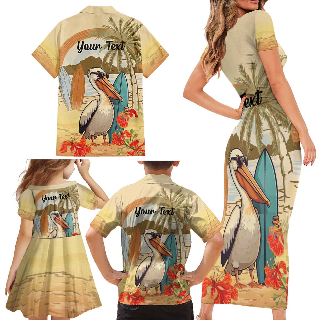 Personalized Saint Kitts And Nevis Family Matching Short Sleeve Bodycon Dress and Hawaiian Shirt Brown Pelican Beach Vibe - Wonder Print Shop