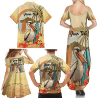 Personalized Saint Kitts And Nevis Family Matching Summer Maxi Dress and Hawaiian Shirt Brown Pelican Beach Vibe - Wonder Print Shop