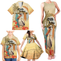 Personalized Saint Kitts And Nevis Family Matching Tank Maxi Dress and Hawaiian Shirt Brown Pelican Beach Vibe - Wonder Print Shop